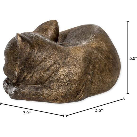 Bronze Sleeping Cat Statue, 3.5H, Garden Collection, Resin and Stone - Picture 3 of 4